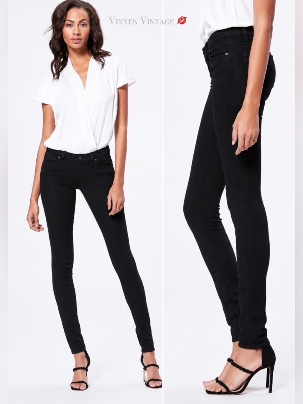 VINTAGE Y2K PAIGE LOW RISE 'PEG SUPER SKINNY' LEGGINGS IN BLACK